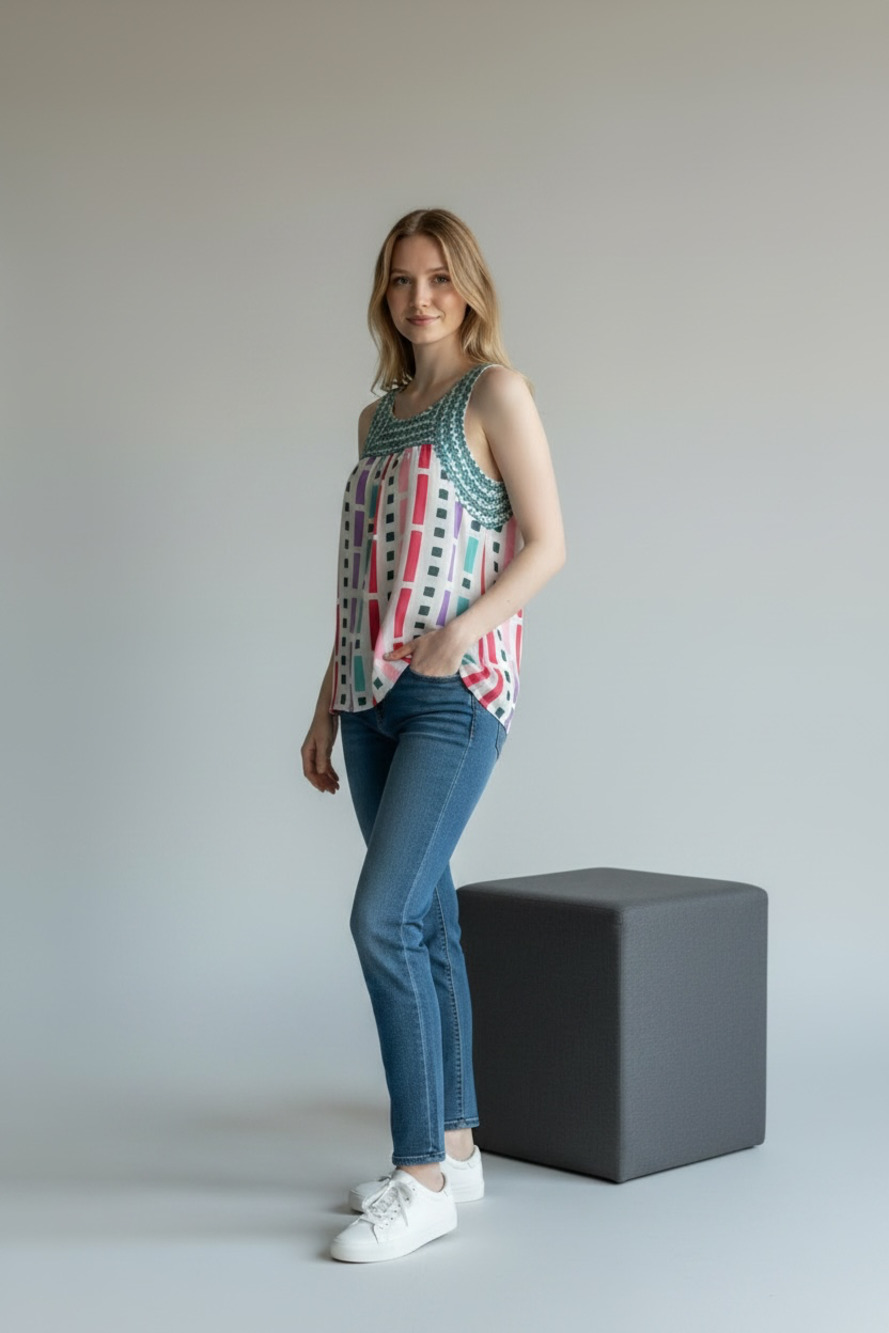 NWT Savanna Jane  Aztec Embroidered Print Sleeveless Top (FB2)